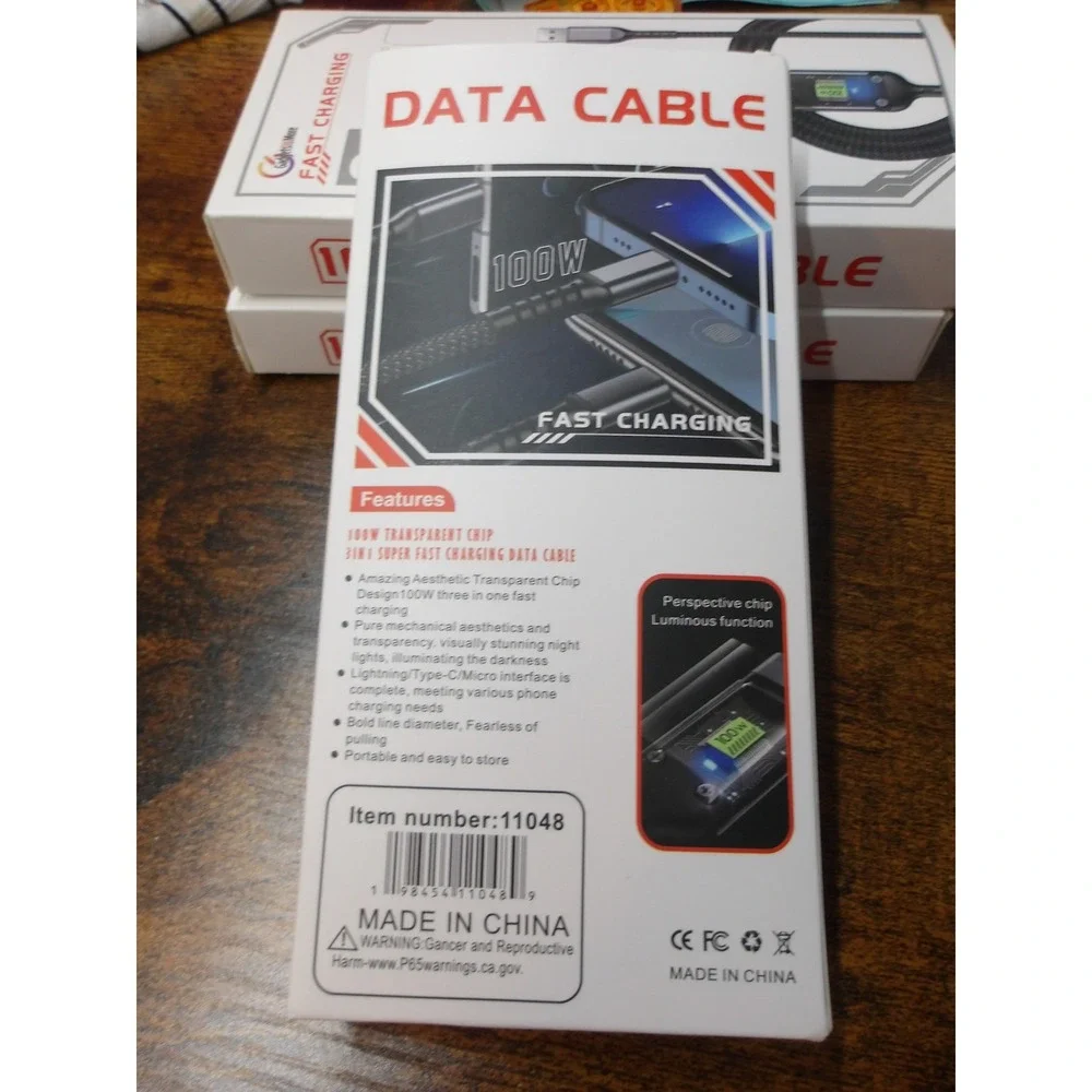 Gadgets & More 3 in 1 Fast Charging Data Cable 100W LED Display USB #26474